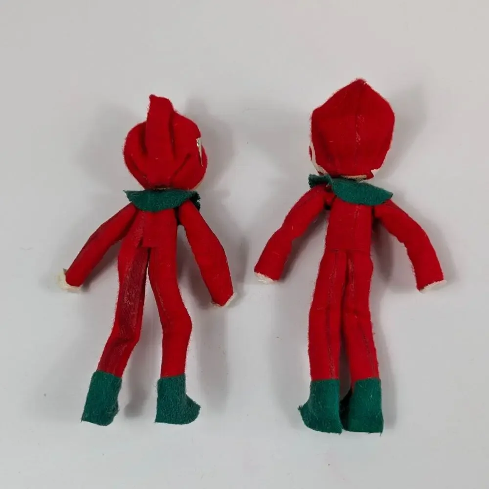 Vintage Felt Pixie Christmas Elves Poseable Christmas Holiday Decor Kitsch Nylon